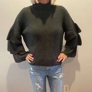 Pine green knitted slight turtle neck sweater